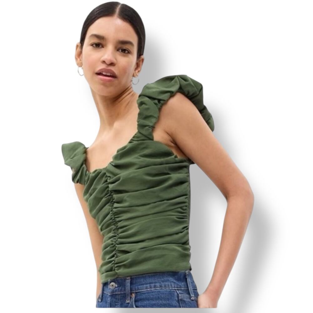 NWT GAP Cropped Ruched Top in Forrest Green Women's Small